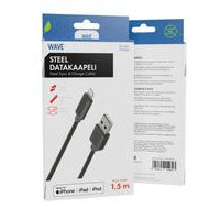 Wave Metallipunottu lataava datakaapeli USB-A -> Apple Lightning (MFI), 1,5m, Tummanharmaa