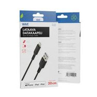 Wave Lataava datakaapeli USB-A -> Apple Lightning (MFI), 20cm, Musta