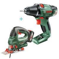 Bosch akkupistosaha PST 18 Li / 1 x 2,5 Ah + Bosch akkuporakone PSR 18 LI-2, 18V, ilman akkua ja latauslaitetta, bosch