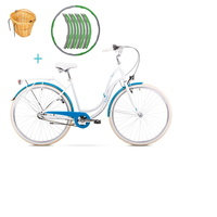Romet Angel 28" 3, naisten kaupunkipyörä, valkoinen-sininen runko 17" + kaupan päälle polkupyörän kori ja hula..