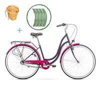 Romet Angel 28" 3, naisten kaupunkipyörä, musta-pinkki, runko 17" + kaupan päälle polkupyörän kori ja hulavann..