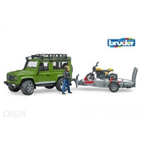 Land Rover Defender, perävaunu ja moottoripyörä 1:16 Bruder, BRUDER