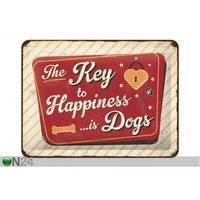 Retro metallitaulu he Key to Happiness... is Dogs 15x20 cm, Nostalgic Art