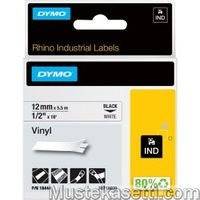 Dymo Rhino Industrial -vinyyliteippi 12 mm x 5,5 m, musta valkoisella pohjalla