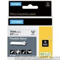 Dymo Rhino Industrial -joustava nailontarra, 19 mm x 3,5 m, musta valkoisella pohjalla