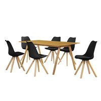[en.casa]® Design bambu ruokailuryhmä - ruokapöytä - 180 x 80 cm + 6 mustaa tuolia