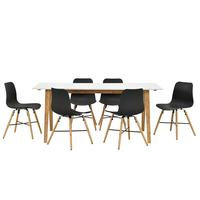[en.casa]® Design bambu ruokapöytä + 6 design mustaa tuolia - ruokailuryhmä