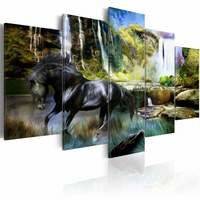 Kuva - Black horse on the background of paradise waterfall, DecorDecor