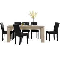 [en.casa]® Rustiikki tammi ruokapöytä - 170 x 79 cm + 6 mustaa tekonahkaa tuolia