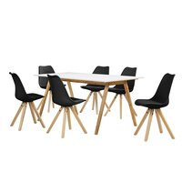 [en.casa]® Design bambu ruokailuryhmä - ruokapöytä - 180 x 80 cm + 6 mustaa tuolia