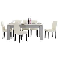 [en.casa]® Rustiikki tammi ruokapöytä - 170 x 79 cm + 6 kermanväristä tekonahkaa tuolia