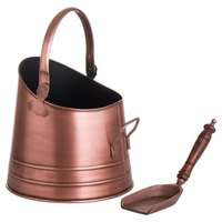 Hill Interiors Copper Effect Coal Bucket with Teak Handled Shovel