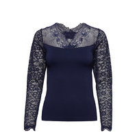 Vanessa V-Neck Long Sleeve Pitkähihainen Pusero Paita Sininen Minus