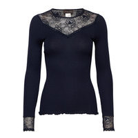 Silk T-Shirt Regular Ls W/ Lace T-shirts & Tops Long-sleeved Sininen Rosemunde