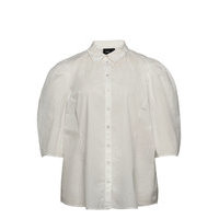 Shirt Puff Sleeves Plus Cotton Buttons Lyhythihainen Paita Valkoinen Zizzi
