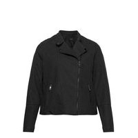 Faux Suede Jacket Plus Zipper Collar Kesätakki Ohut Takki Musta Zizzi