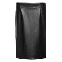 Skirt Imitation Leather Plus Slim Fit Polvipituinen Hame Musta Zizzi