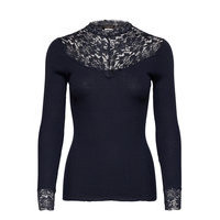 Silk T-Shirt Turtleneck W/ Lace T-shirts & Tops Long-sleeved Sininen Rosemunde