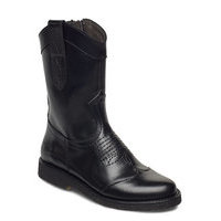 Boots - Flat - With Zipper Bootsit Nauhalliset Saapikkaat Musta ANGULUS