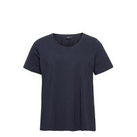 T-Shirt Plus Cotton Basics Loose Fit T-shirts & Tops Short-sleeved Sininen Zizzi