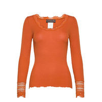 Silk T-Shirt Regular Ls W/Wide Lace T-shirts & Tops Long-sleeved Oranssi Rosemunde