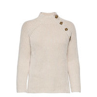 Asymmetrical Button Mockneck Raglan Sweater Neulepaita Beige GAP