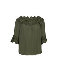 Bea Lace Blouse Pitkähihainen Pusero Paita Vihreä Cream