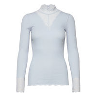 Organic T-Shirt Turtleneck W/Lace T-shirts & Tops Long-sleeved Sininen Rosemunde