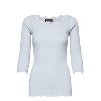 Organic T-Shirt Boat Neck W/Lace T-shirts & Tops Long-sleeved Sininen Rosemunde
