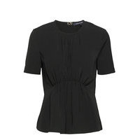 Emmy Crepe Gathered Top Blouses Short-sleeved Musta French Connection