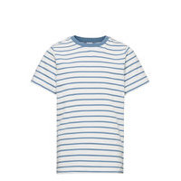 T-Shirt S/S Striped School T-shirts Short-sleeved Sininen Polarn O. Pyret