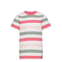 T-Shirt S/S Striped School T-shirts Short-sleeved Vaaleanpunainen Polarn O. Pyret