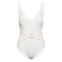 Iconic Solids Sash Logo Trim V-Neck Piece Uimapuku Uima-asut Valkoinen Michael Kors Swimwear