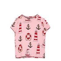 Lighthouse Aop Ss Tee T-shirts Short-sleeved Vaaleanpunainen Mini Rodini