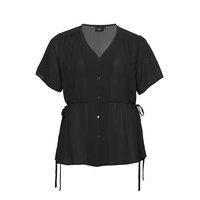 Blouse Plus V Neck Buttons Loose Fit Blouses Short-sleeved Musta Zizzi