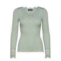 Silk T-Shirt Regular Ls W/Wide Lace T-shirts & Tops Long-sleeved Sininen Rosemunde