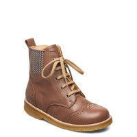 Boots - Flat - With Lace And Zip Bootsit Nauhalliset Saapikkaat Ruskea ANGULUS