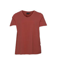 T-Shirt Plus Cotton Basics Loose Fit T-shirts & Tops Short-sleeved Punainen Zizzi