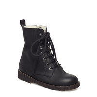 Boots - Flat - With Lace And Zip Bootsit Nauhalliset Saapikkaat Musta ANGULUS