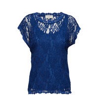 Vivi Lace Blouse Blouses Short-sleeved Sininen Cream