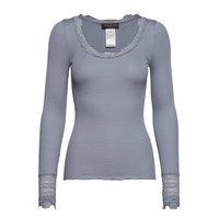 Silk T-Shirt Regular Ls W/Wide Lace T-shirts & Tops Long-sleeved Sininen Rosemunde