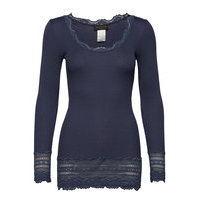 Silk T-Shirt Medium Ls W/Wide Lace T-shirts & Tops Long-sleeved Sininen Rosemunde