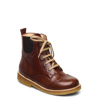 Boots - Flat - With Lace And Zip Bootsit Nauhalliset Saapikkaat Ruskea ANGULUS