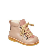 Boots - Flat - With Lace And Zip Bootsit Nauhalliset Saapikkaat Vaaleanpunainen ANGULUS