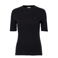 Slim Mock-Nk Top Ss T-shirts & Tops Short-sleeved Musta Tommy Hilfiger