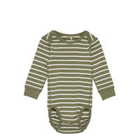 Body Po.P Stripe Baby Bodies Long-sleeved Vihreä Polarn O. Pyret