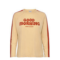 Good Morning Long Sleeve Organic Cotton T-Shirt T-shirts & Tops Long-sleeved Keltainen Bobo Choses