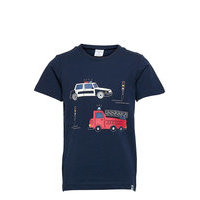 T-Shirt S/S Print Preschool T-shirts Short-sleeved Sininen Polarn O. Pyret