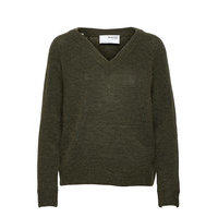 Slflulu Ls Knit V-Neck Neulepaita Vihreä Selected Femme