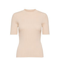Slfqueen Ss Rib Knit O-Neck M T-shirts & Tops Knitted T-shirts/tops Vaaleanpunainen Selected Femme